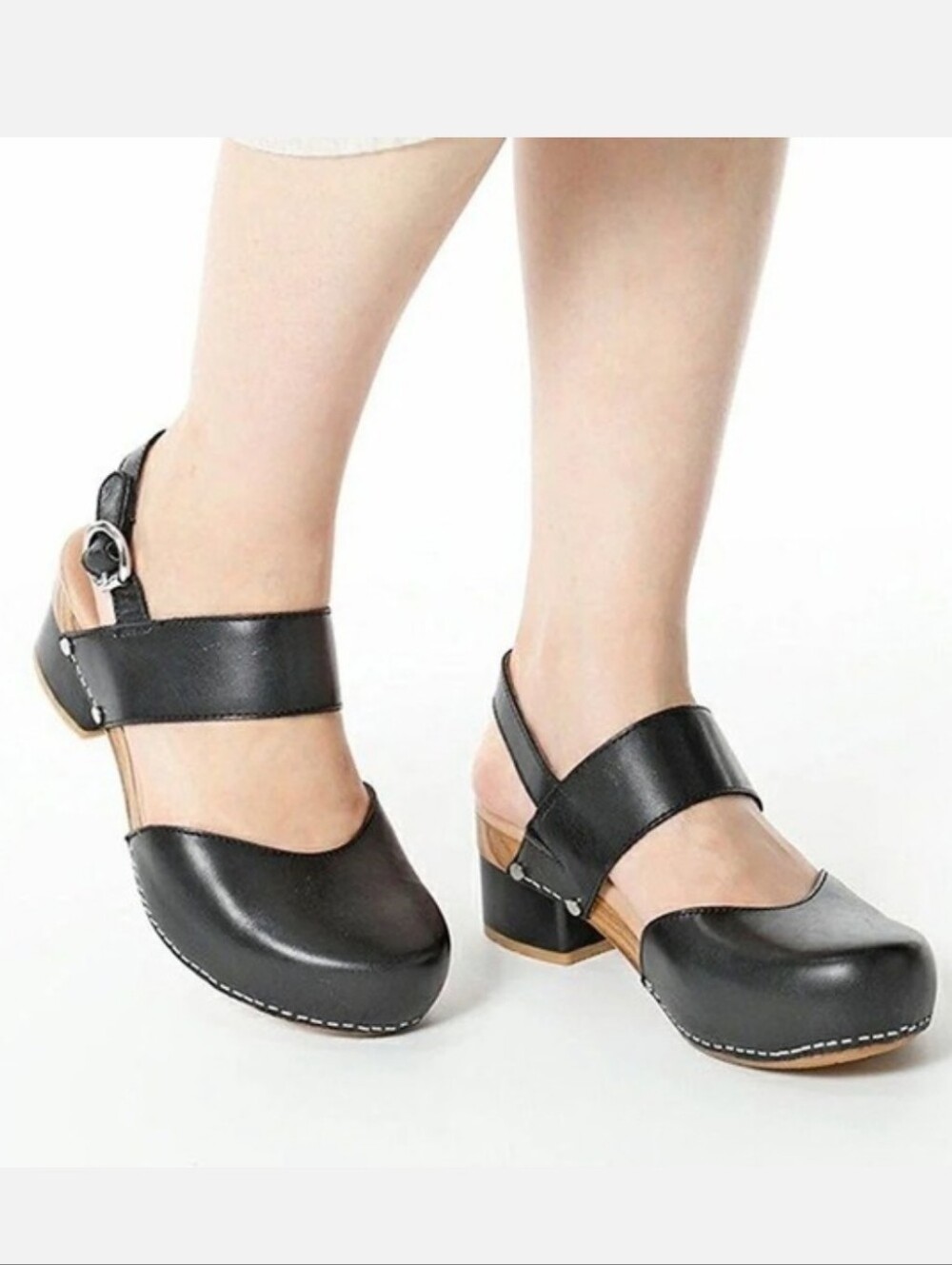 Dansko MALIN Black Leather Sandals Mary Jane Clog Shoes
